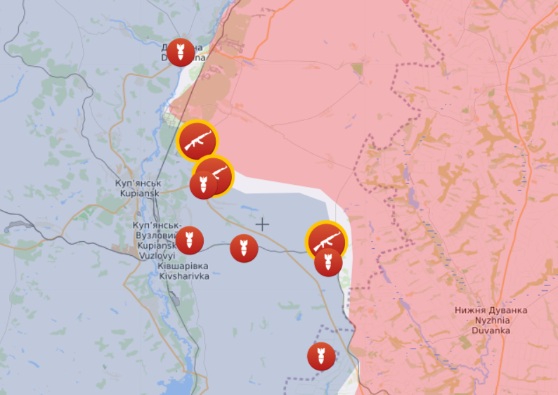 Карта боевых действий на Купянском направлении от Liveuamap