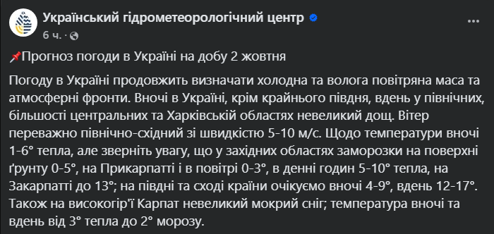 Дощі та заморозки — синоптики попереджають низку областей завтра - фото 1