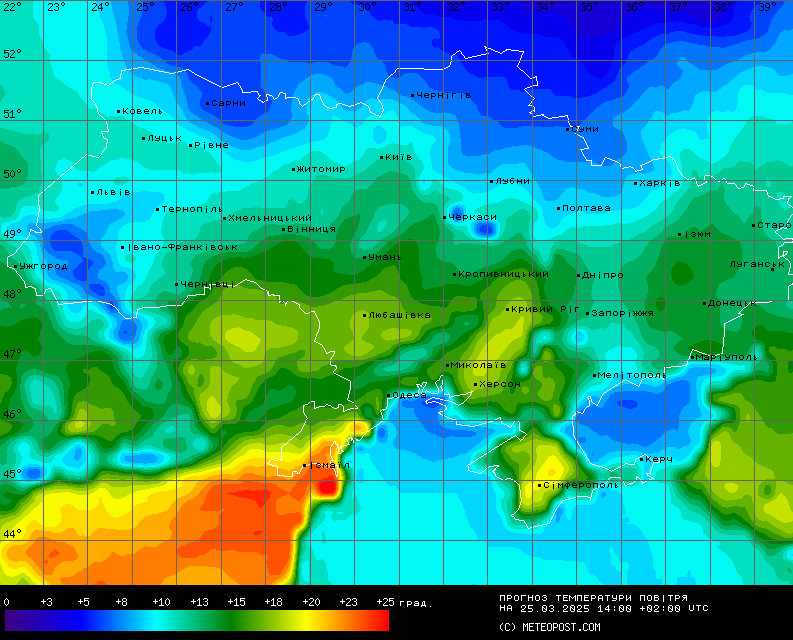 Карта "Погода в Україні" від Укргідрометцентру