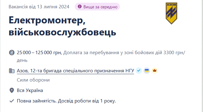 Полк "Азов" шукає електромонтерів
