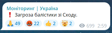 Скриншот повідомлення з телеграм-каналу "Моніторинг | Україна"