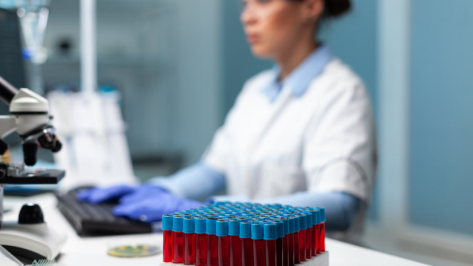 Образцы крови в пробирках врача