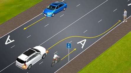 Велосипедист и два автомобиля на дороге — кто нарушает правила - 290x166