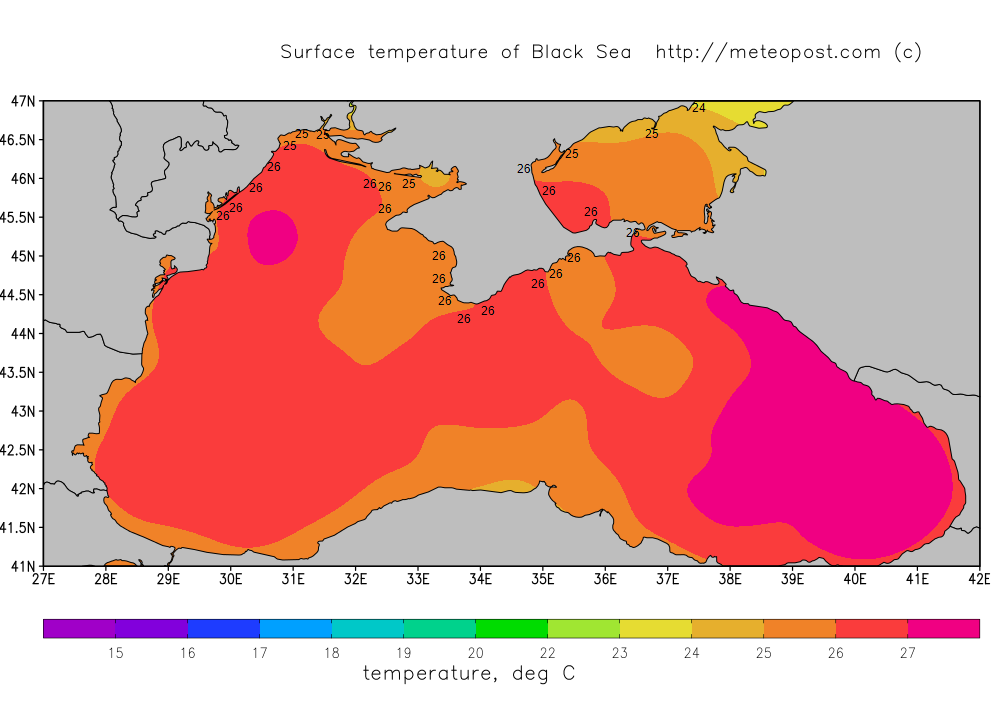 Температура поверхні моря біля різних міст. Фото: meteopost