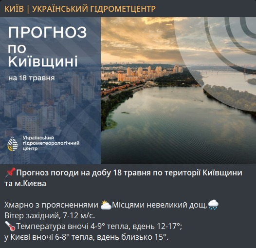 Прогноз погоди в Києві 18 травня