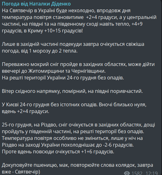 погода в Україні 24 грудня