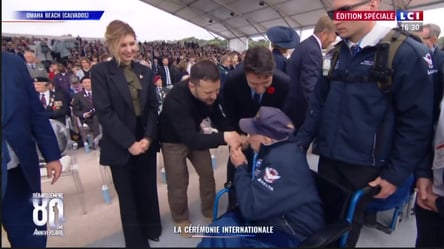 Во Франции ветеран Второй мировой войны попытался поцеловать руку Зеленского — видео - 285x160