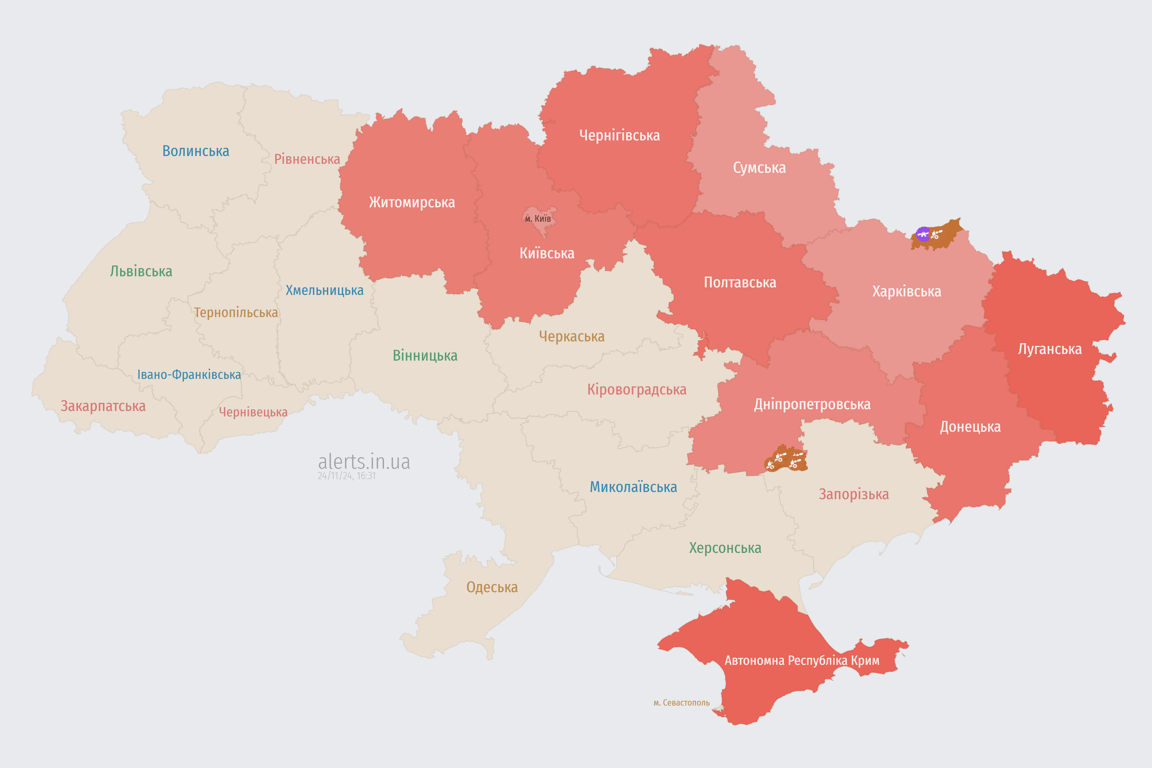 Карта воздушных тревог Украины