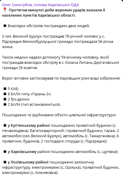 Ворог обстріляв Харківщину, поранено трьох людей — Синєгубов - фото 1