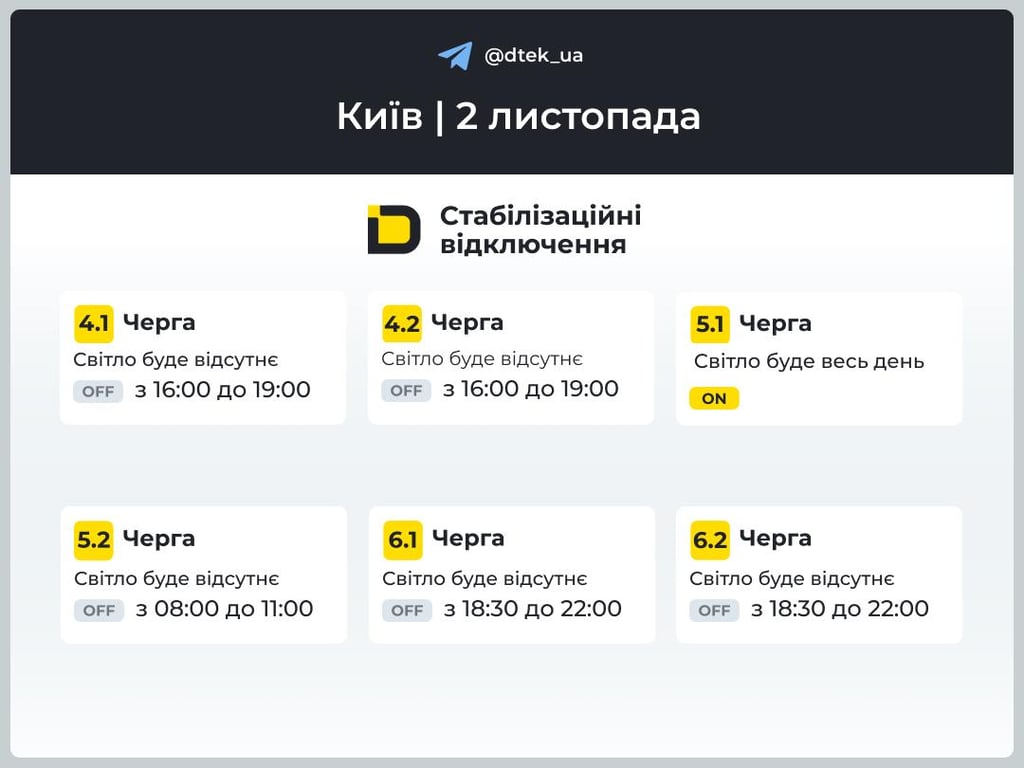 Графіки відключень 2 листопада