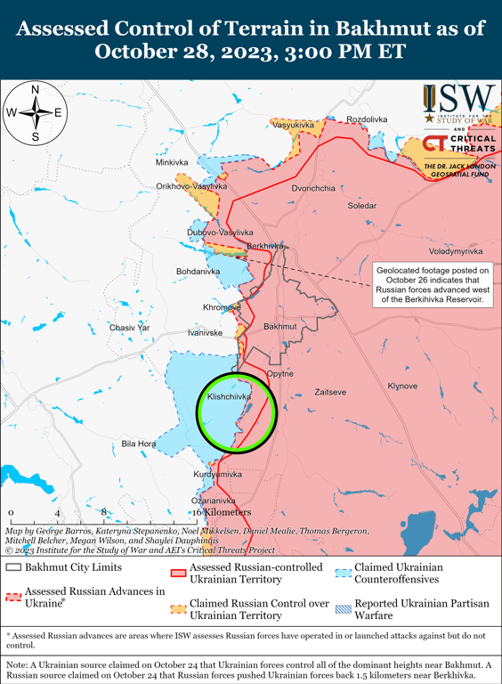 Карта бойових дій на Бахмутському напрямку від ISW