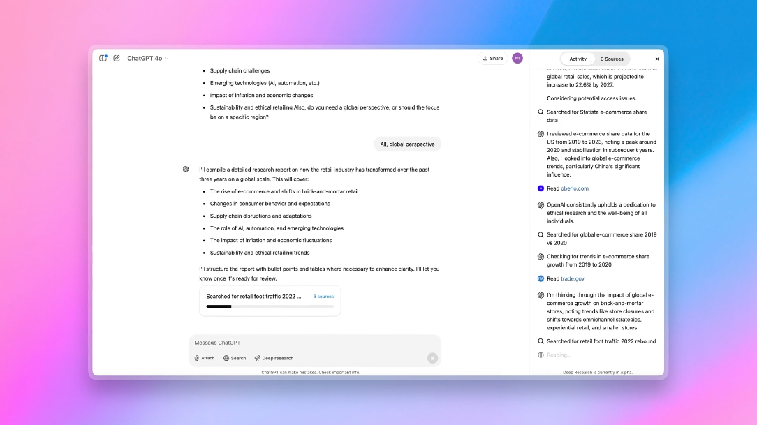 Работа инструмента Deep Research от OpenAI
