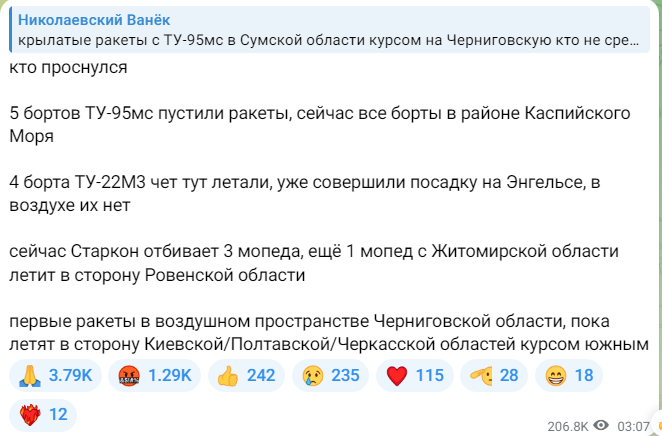 Попередження про пуски крилатих ракет 