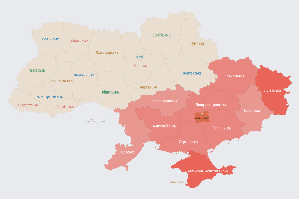 Мапа повітряної тривоги в Україні сьогодні 6 жовтня