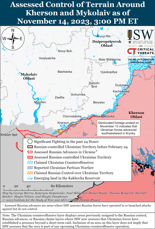 Карта бойових дій на Таврійському напрямку від ISW