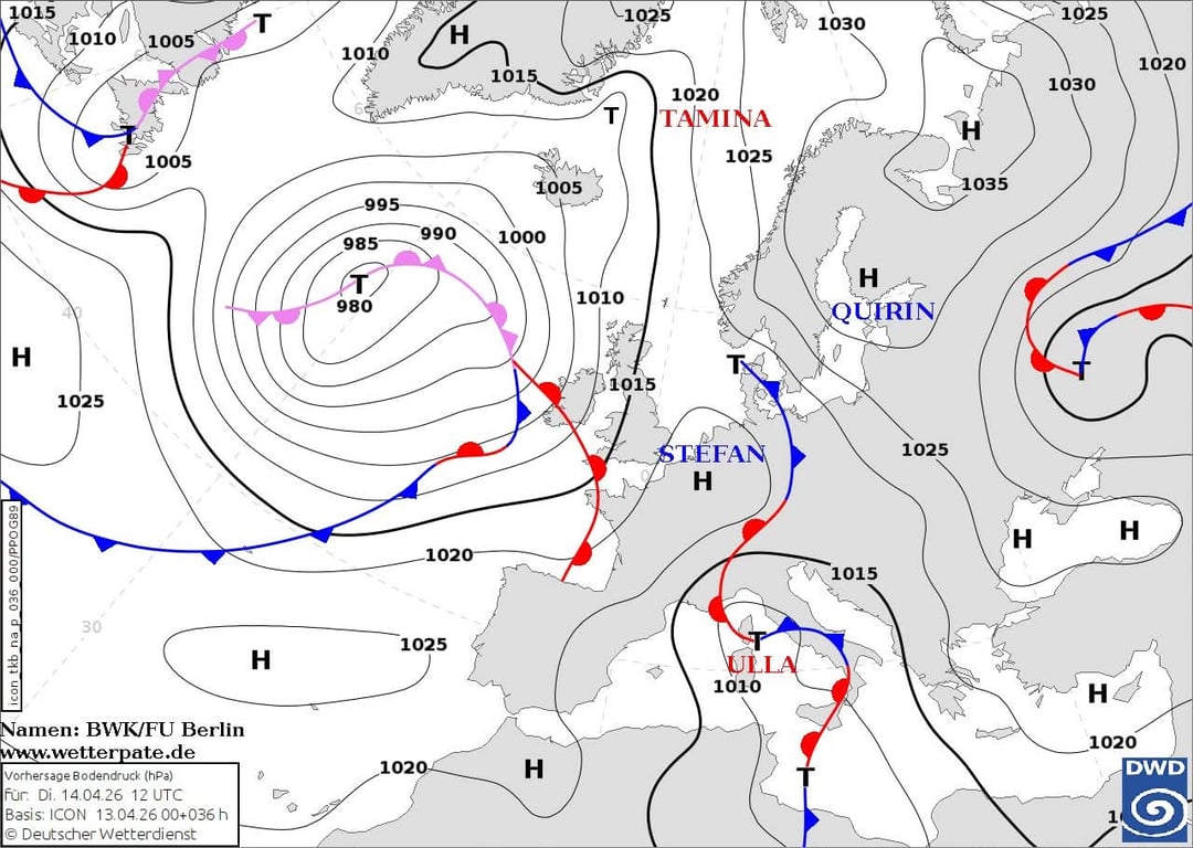 Атмосферні фронти 15 квітня 2026 року 