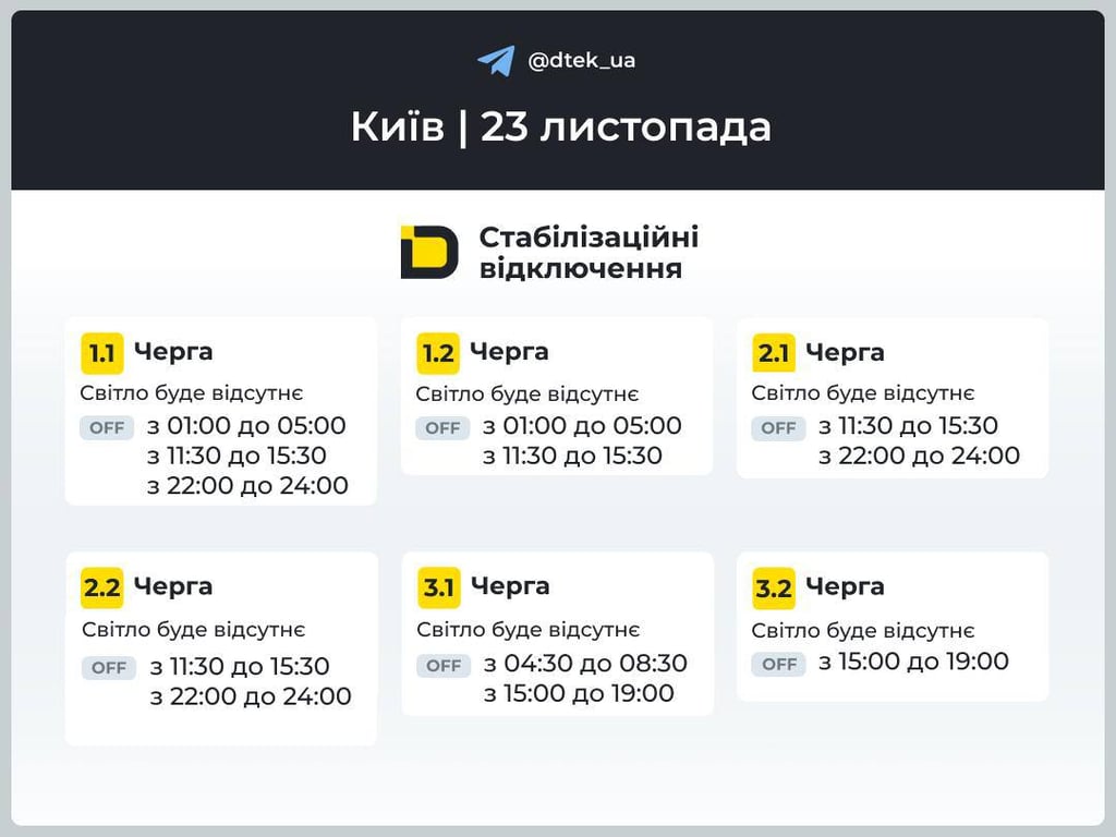 Відключення світла у Києві 23 листопада