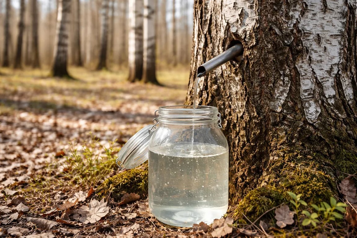 Збір березового соку в лісі