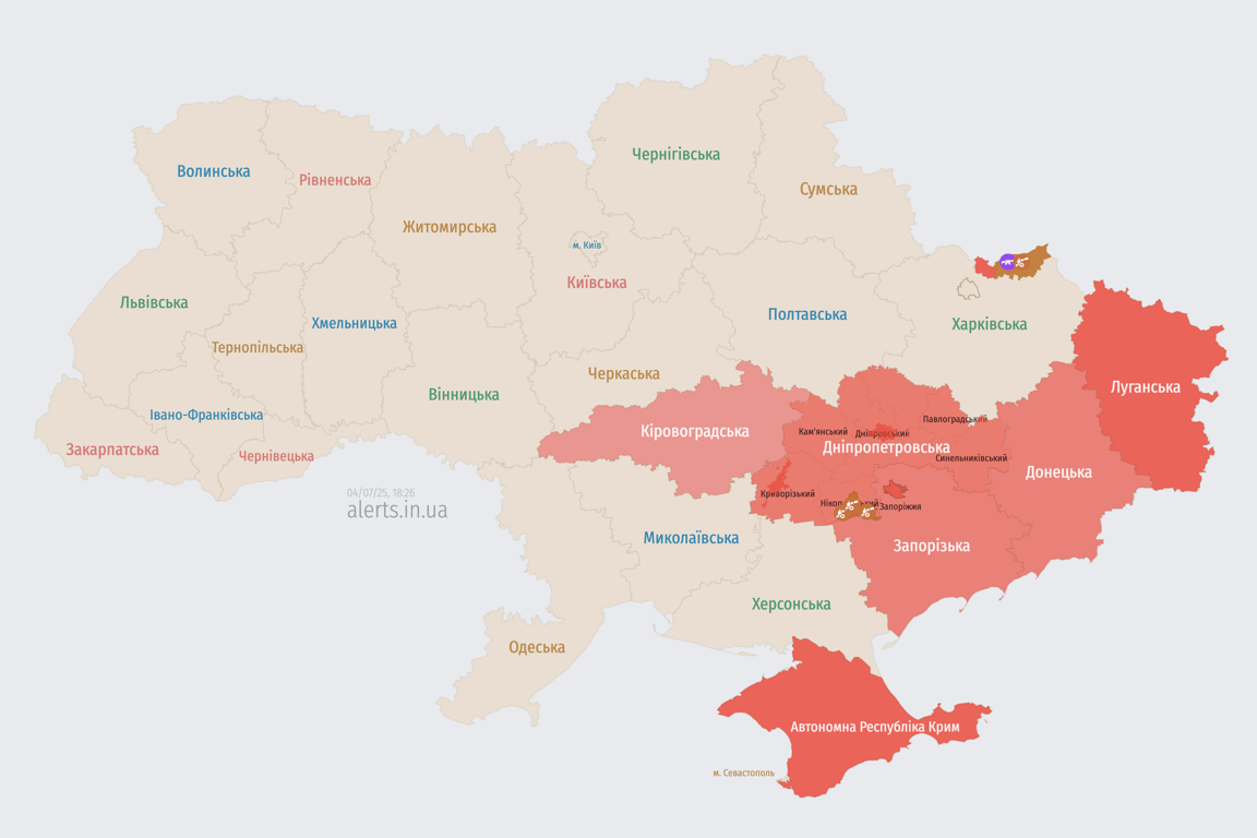 Карта повітряних тривог 4 липня