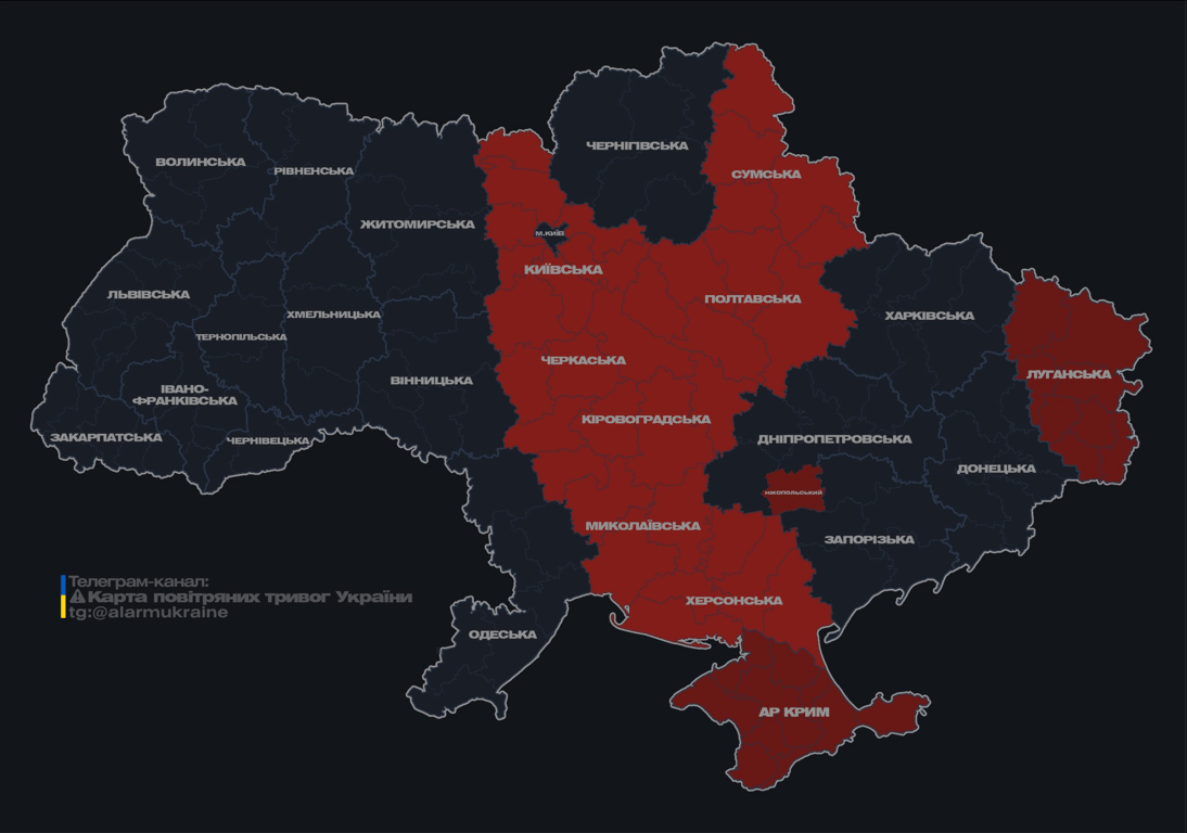Повітряна тривога в Україні в ніч проти 1 жовтня
