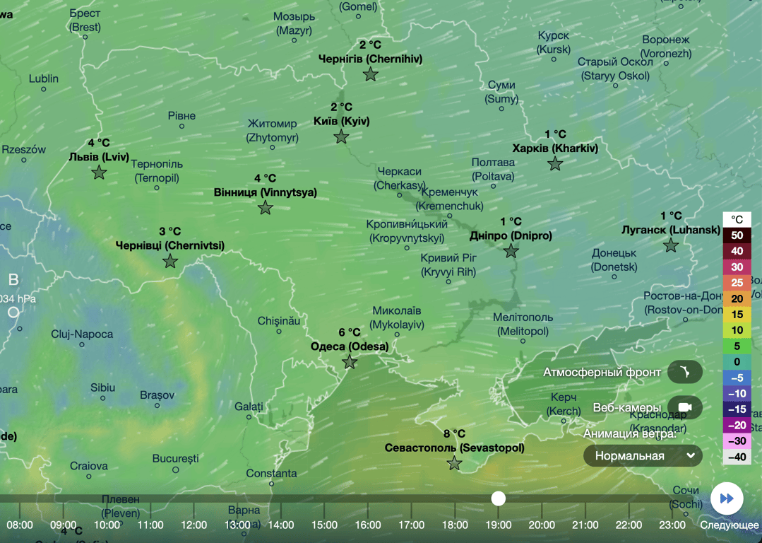 Карта температур 31 грудня