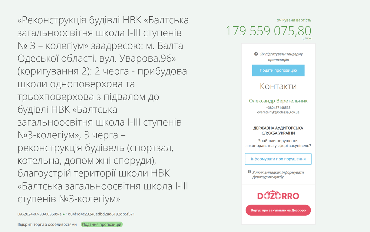 Тендер на ремонт школи