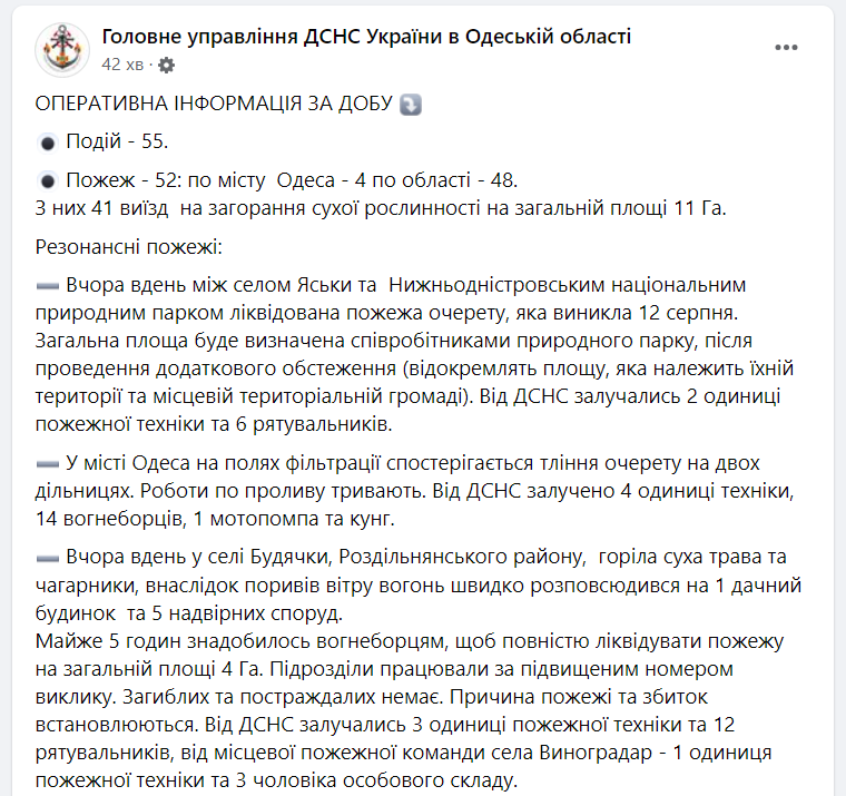 пожары в Одесской области 19 августа