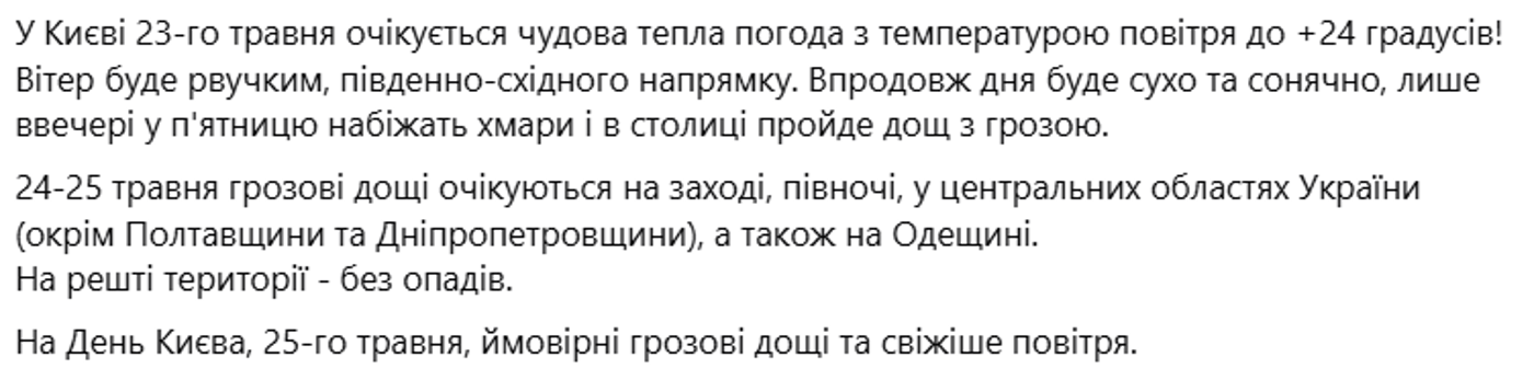 Погода у Києві 23 травня