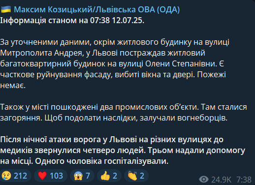 Наслідки обстрілу Львова 12 липня
