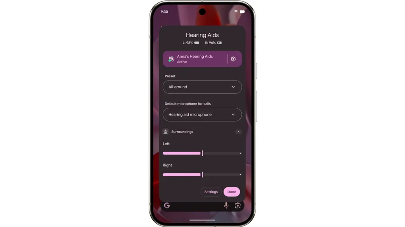 Controlling hearing aids in Android 16