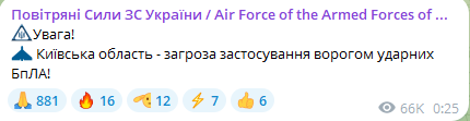 Уночі 10 січня 2025 року Київщина опинилася під загрозою дронової атаки