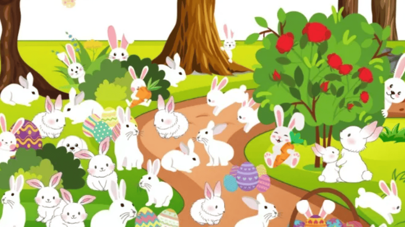 Веселая головоломка к Пасхе — найдите щенка среди кроликов за 10 секунд