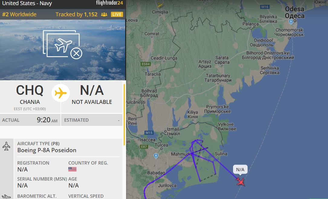Самолет НАТО патрулирует над акваторией Черного моря 14 мая