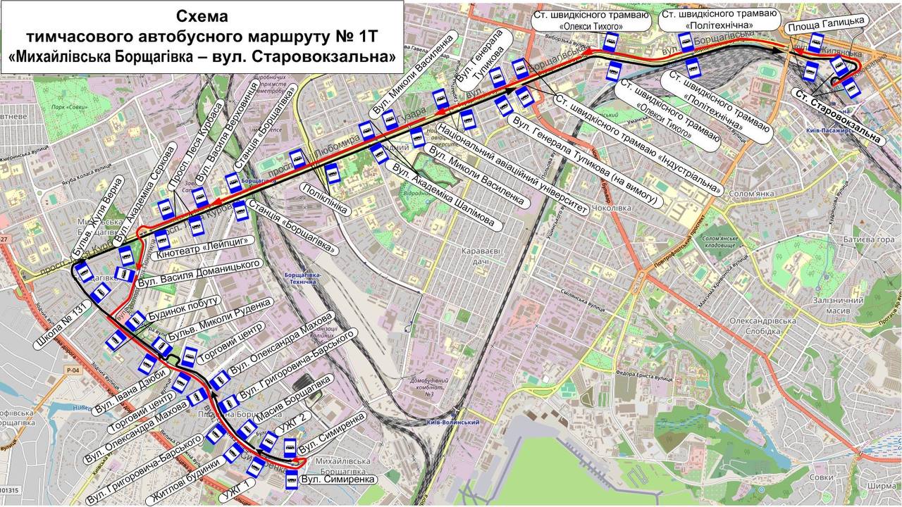 карта руху трамвай №1