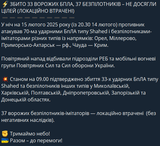 Скільки дронів збили вночі над Україною
