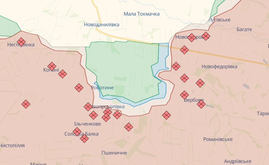 Карта боевых действий в Запорожском направлении от Deepstate