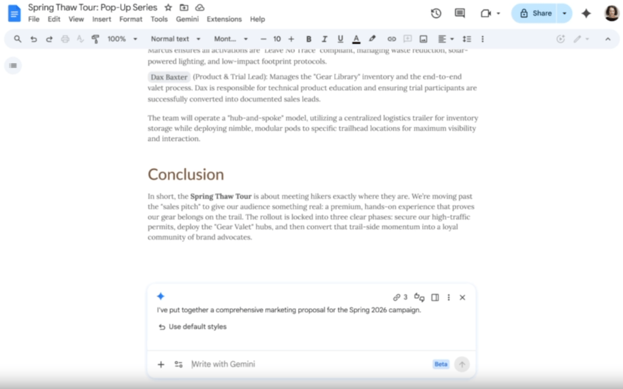Новые функции Google Gemini в Google Документах