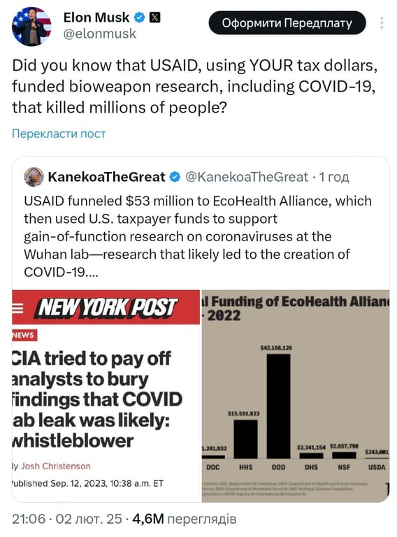 Маск обрушився з критикою на USAID — згадав і про Зеленського - фото 1