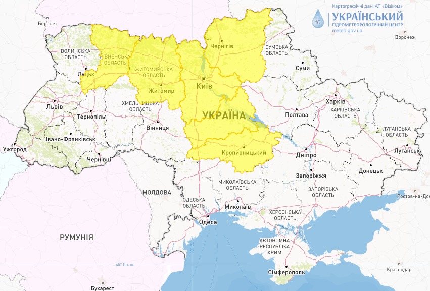 Мапа з небезпечними погодними явищами в Україні сьогодні, 22 жовтня, від Укргідрометцентру 