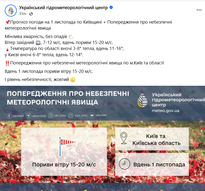 погода у Києві 1 листопада