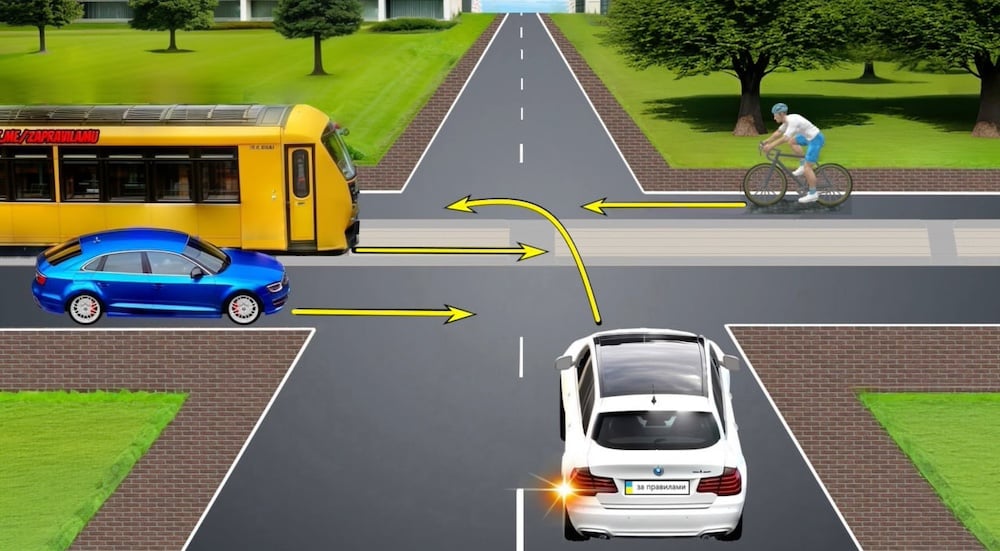 Тест з ПДР: кому поступиться дорогою водій білого авто?