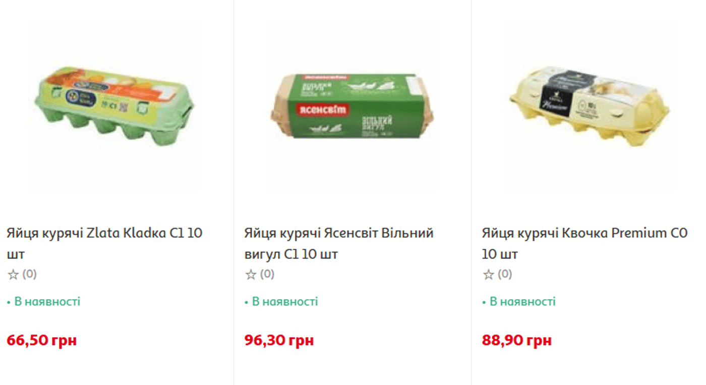 Цены на фасованные куриные яйца в Ашан
