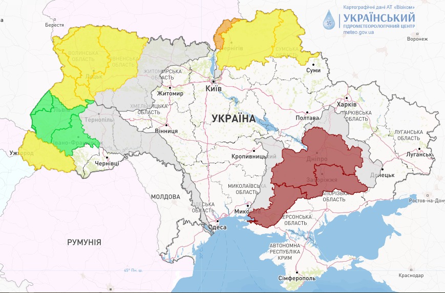 Карта подтоплений в Украине 6 февраля от Укргидрометцентра