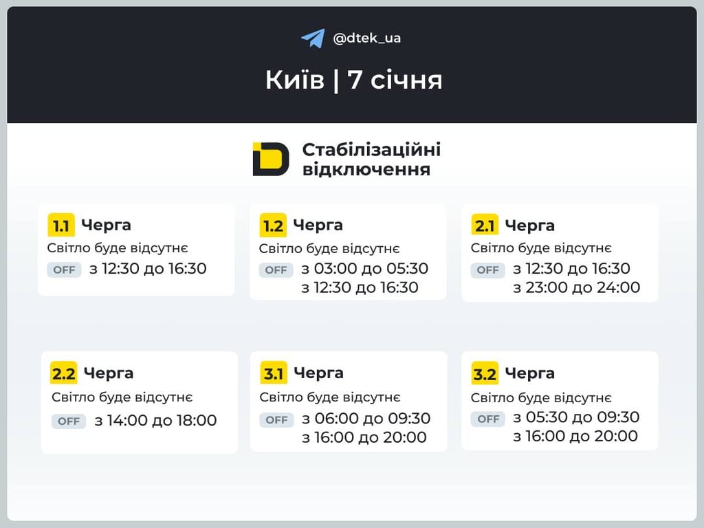 Графіки відключень світла у Києві на 7 грудня опублікували у ДТЕК