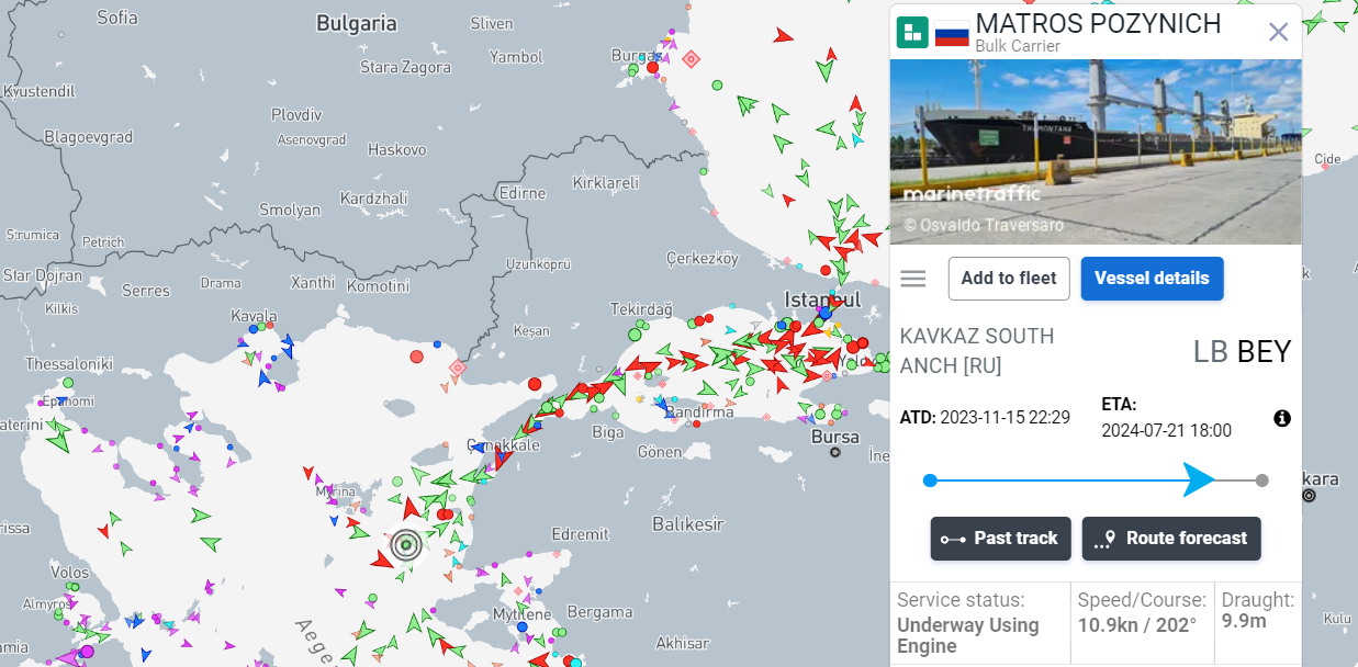 Российское судно с украинским зерном