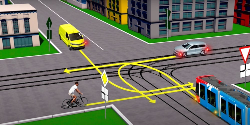 Тест по ПДД: кто пропускает трамвай на перекрестке?