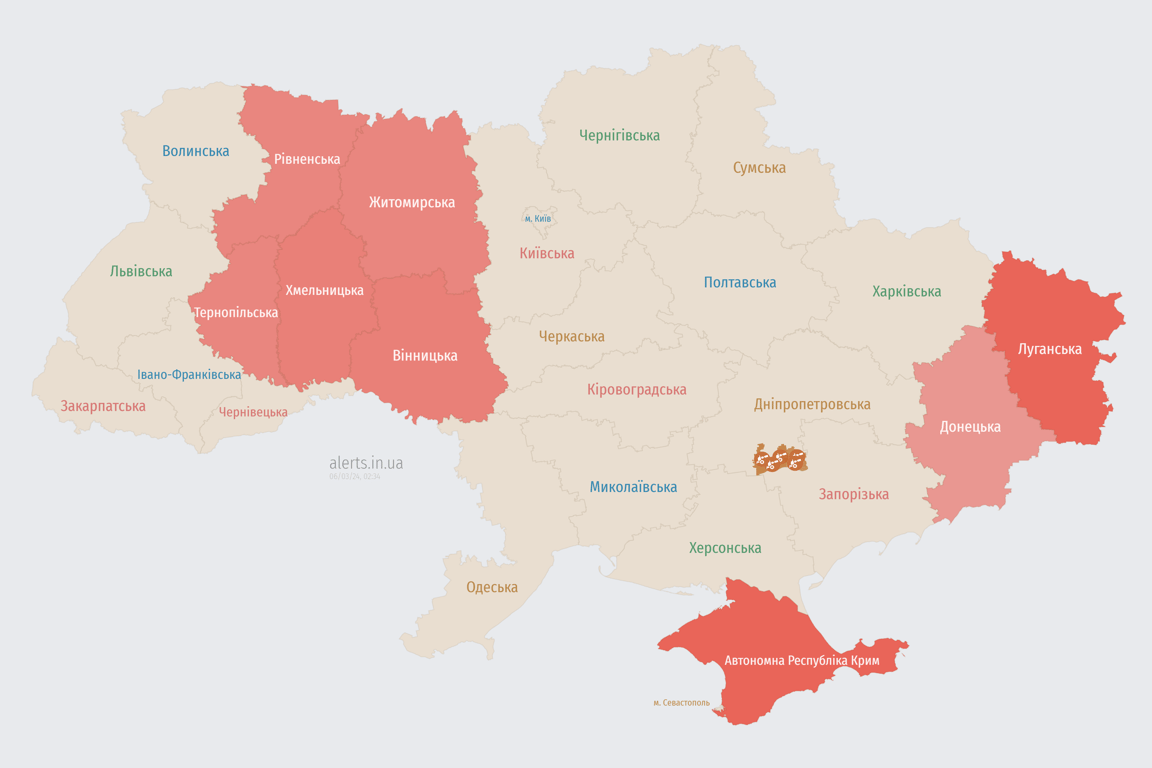 Мапа повітряних тривог в Україні сьогодні 6 березня