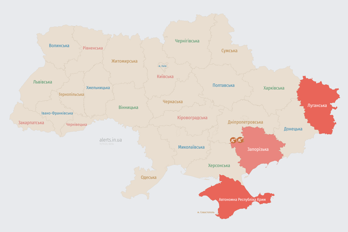 Мапа повітряних тривог в Україні сьогодні, 11 листопада