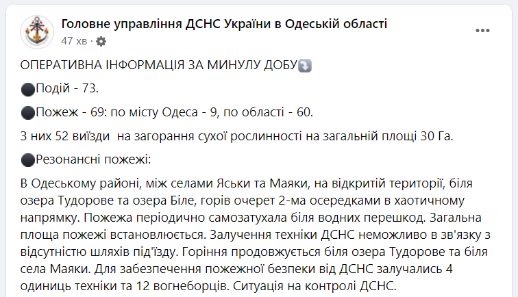 Пожежа у Маяках  на Одещині