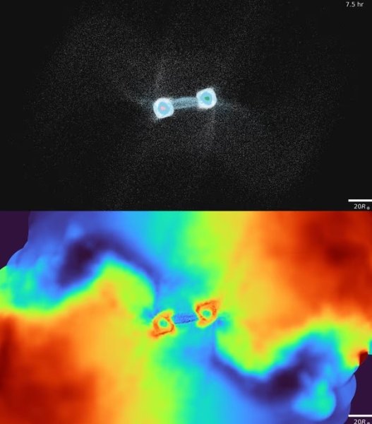 Компьютерное моделирование сильного тепла и яркого пара во время столкновения двух планет